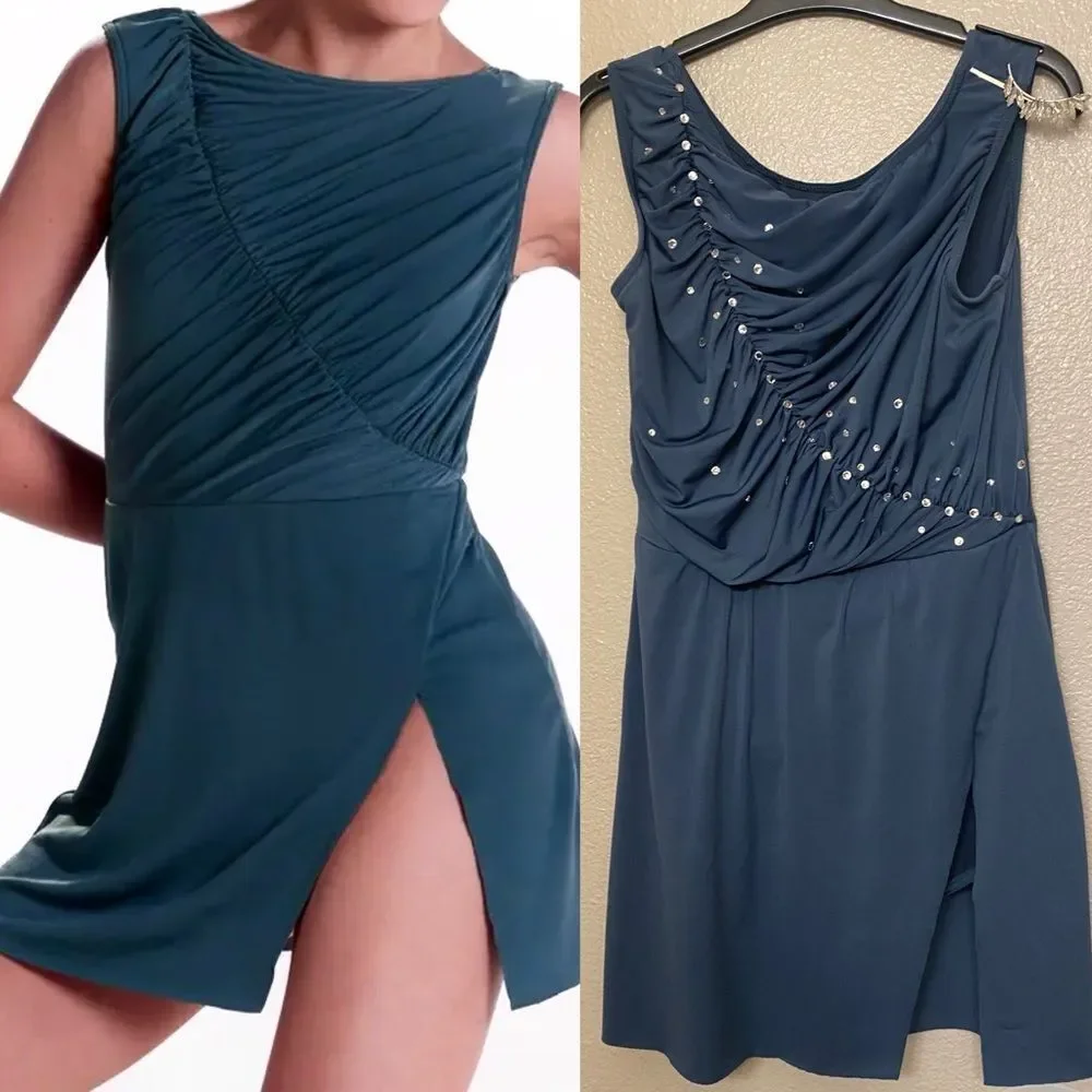 Weissman solo dance costume blue Smocked rhinestoned Wrong Direction 17911 MA